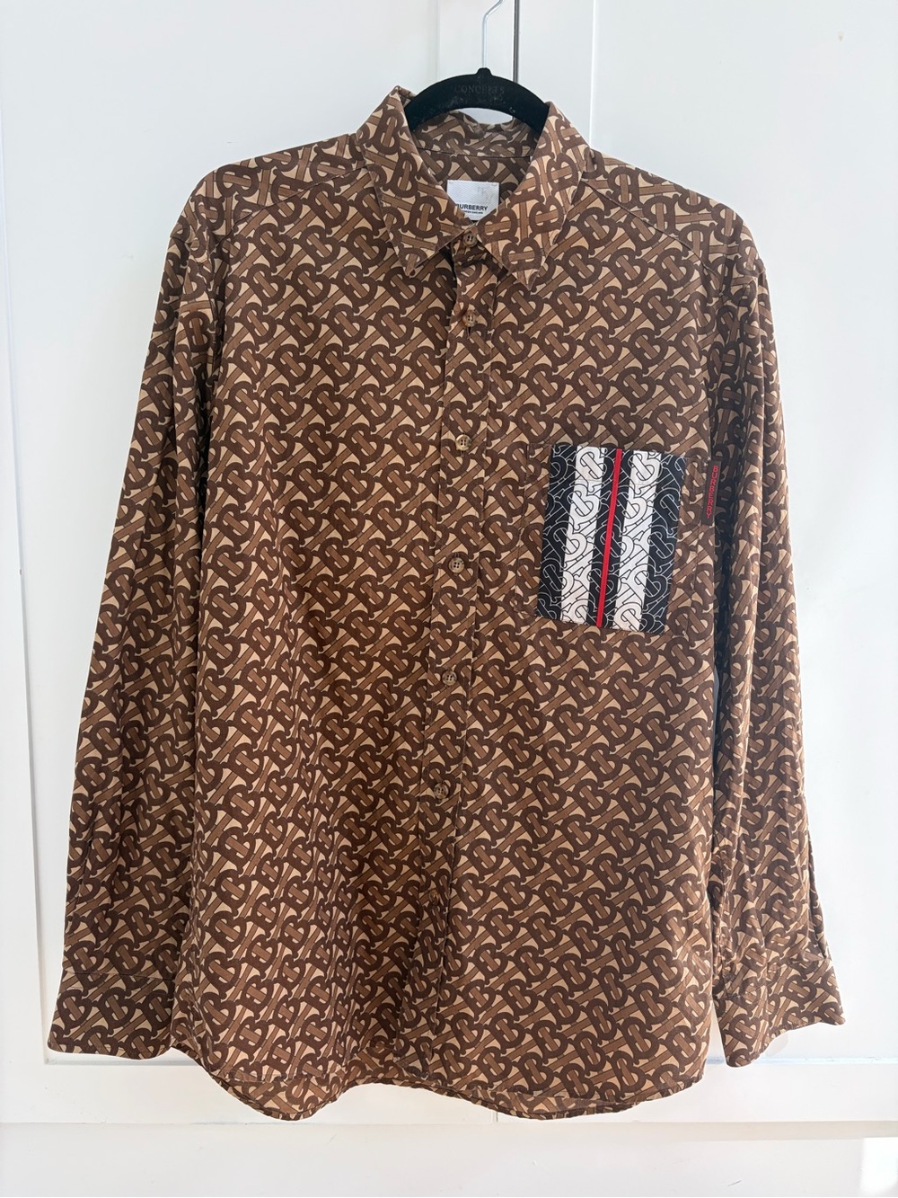 Burberry Brown All-Over Monogram Button-Down Shirt with Contrast Pocket